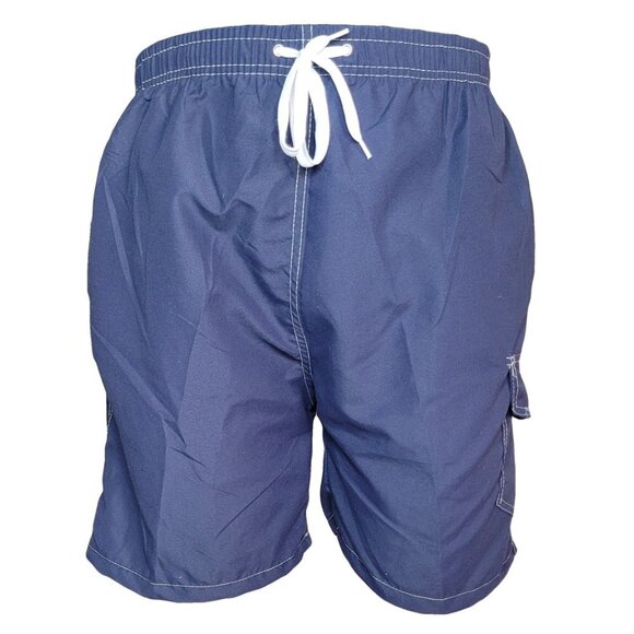 Men Swim Shorts, Swimming Trunks, 3 Pocket Cargo Swimwear, Navy - Picture 5 of 8